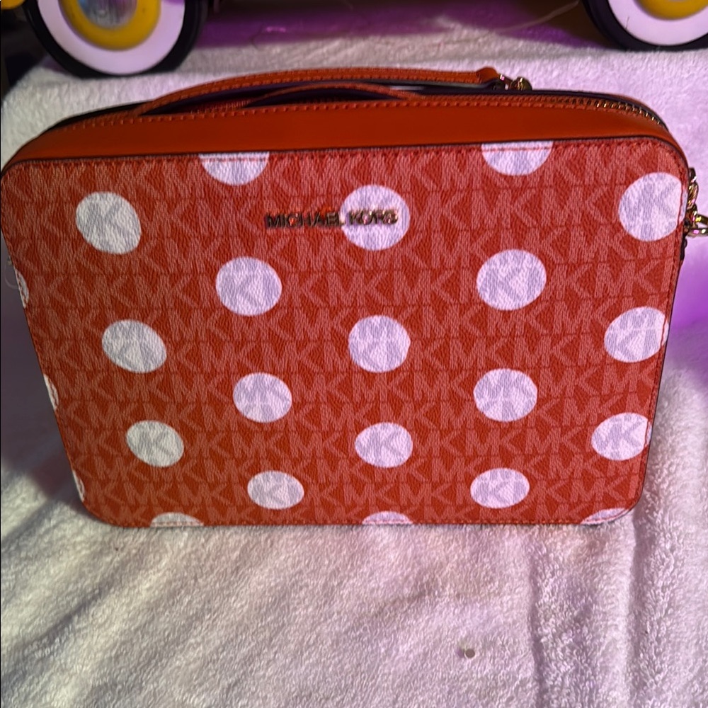 Michael Kors Orange and White Polka Dot Bag